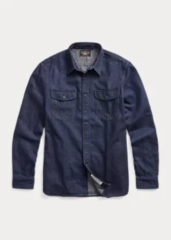Chemise Workwear En Denim De Coton Et Lin Indigo