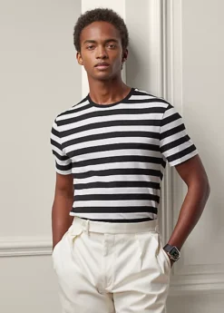 T-shirt Rayé à Col Rond En Fil D'Écosse